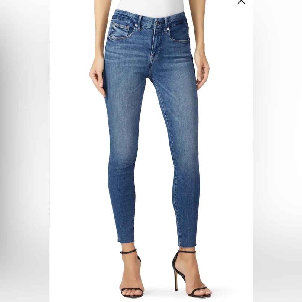 Good American Good Legs Raw Edge Skinny Jeans | Medium Blue Wash | SZ 8/29